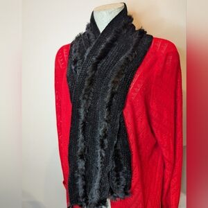 PELLE NOVA DI RIVIERA Rabbit Fur & velvet knit Scarf Black